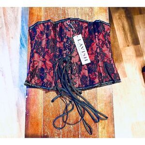 Daisy corsets womens Lavish Red W/Black Lace Overlay Mini Cincher Corset